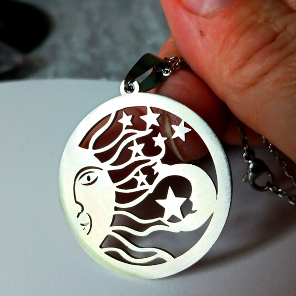 Sun & Moon Lightweight Stainless Steel Pendant Necklace - Picture 3 of 3